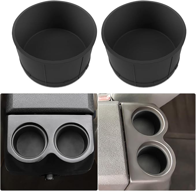 Rear of Center Console Cup Holder for Ford F150 2004-2014 Non-Flow Through Console Cup Holder Replacement Insert for F150 2004-2014 TPE Drink Bottle Holder 2PCS (Without Flow Through Console)