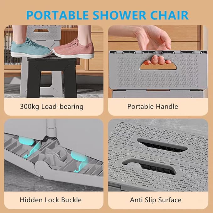 Foldable Bath Shower Safety Chair Seat, 17.7" High Anti-Slip Bench Bath tub Stool for Elderly or Seniors (ShowerChair Grey)
