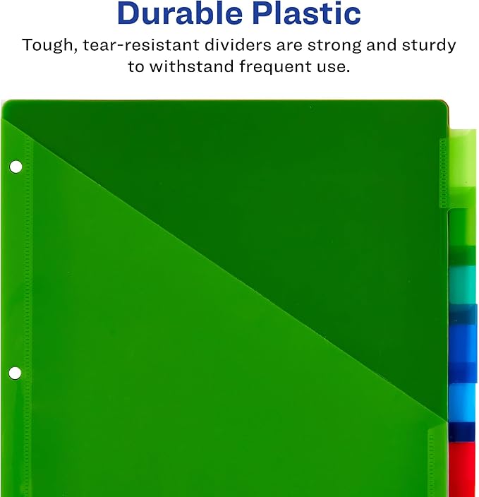 Avery Insertable Plastic Dividers for 3 Ring Binders, 8 Tabs per Set, Big Tabs, One Pocket, Multicolor Binder Dividers, Works with Sheet Protectors (11903)
