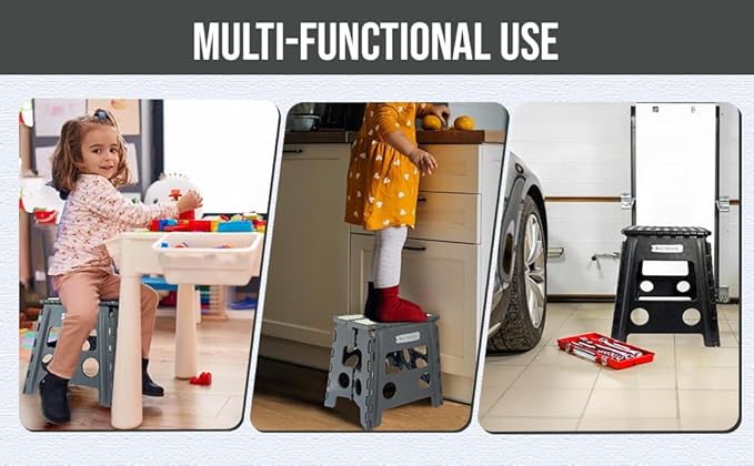 Versatile Folding Step Stool 15.7 in - Foldable Step Stool for Kids, Home, Camping, and Office - Lightweight, Sturdy, and Portable Foldable Stool, for Outdoors and Indoor Fun MOJO VENTURES