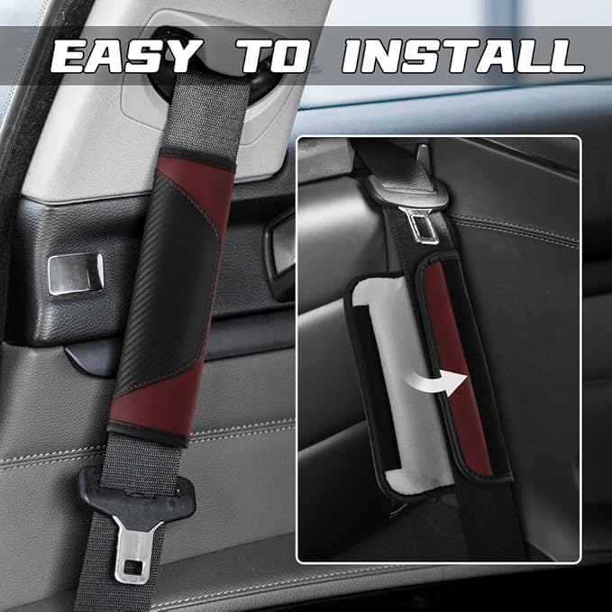 2PCS Car Seat Belt Cover Pad, Soft Carbon Fiber Leather Seatbelt Shoulder Protector for a More Comfortable Driving, Universal Safety Belt Strap Cover to Protect Your Neck (Wine Red)
