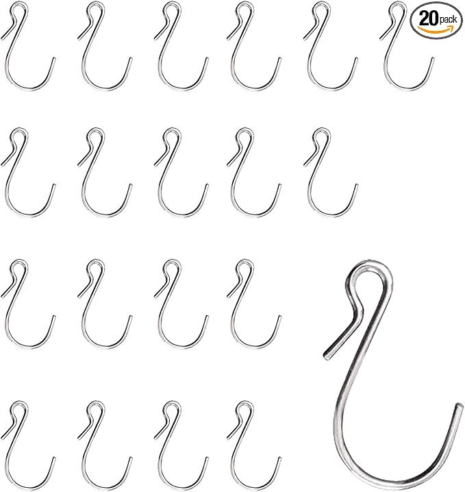 HNYYZL 20 Pack S Shaped Hooks Stainless Steel Metal Hangers Hanging Hooks for DIY Crafts, Hanging Jewelry, Key Chain, Tags, Fishing Lure, Net Equipment
