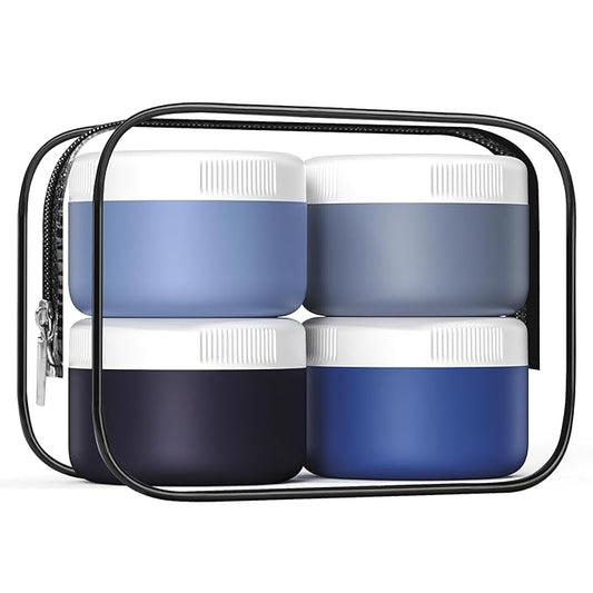 Travel Containers for Toiletries, Silicone Cream Jars BPA-Free, Leak-proof 2oz Travel Size Containers, Portable Size Silicone Jars with Lid for Cosmetic Face Hand Body Cream (4 Pack)