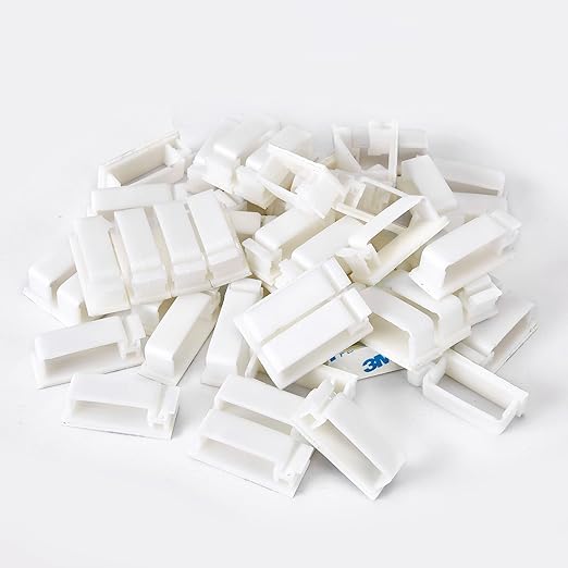 50Pcs Self Adhesive Cable Management Clips, Cable Organizers Wire Clips Cord Holder for PC Laptop Ethernet Cable Desktop Home Office (1.78’’ x 0.75’’ x 0.28’’, White)