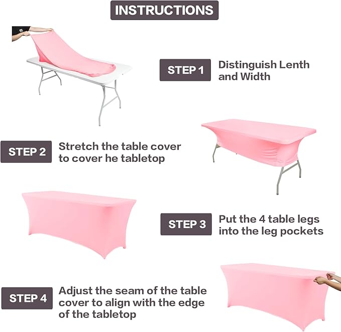IVAPUPU 2 Pack 4FT Table Cloth for Rectangular Fitted Events Stretch Pink Table Covers Washable Table Cover Spandex Tablecloth Table Protector for Party, Wedding, Cocktail, Banquet, Festival