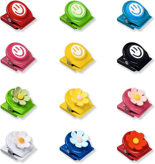 12 Pcs Smile and Flower Fridge Magnets Clips Refrigerator Magnets with Flower Happy Smile Locker Magnets Cute Metal Magnets Refrigerator for Locker, Whiteboard, Classroom,Office and Kitchen(12 pcs)