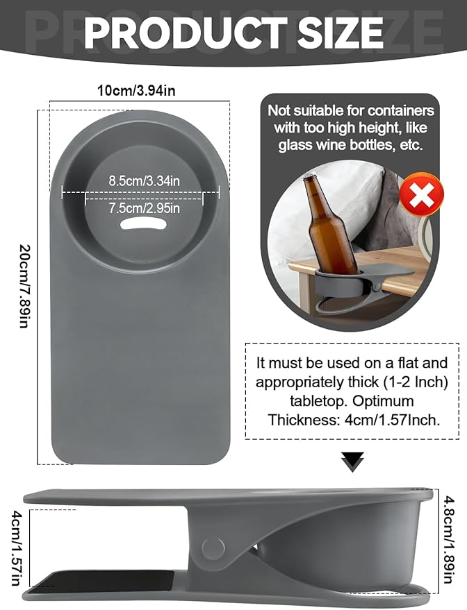 2PCS Drinking Cup Holder, Kalolary Desk Bottle Cup Stand DIY Glass Clamp Storage Saucer Clip Water Coffee Mug Holder Saucer Clip Design for Home & Office, Grey