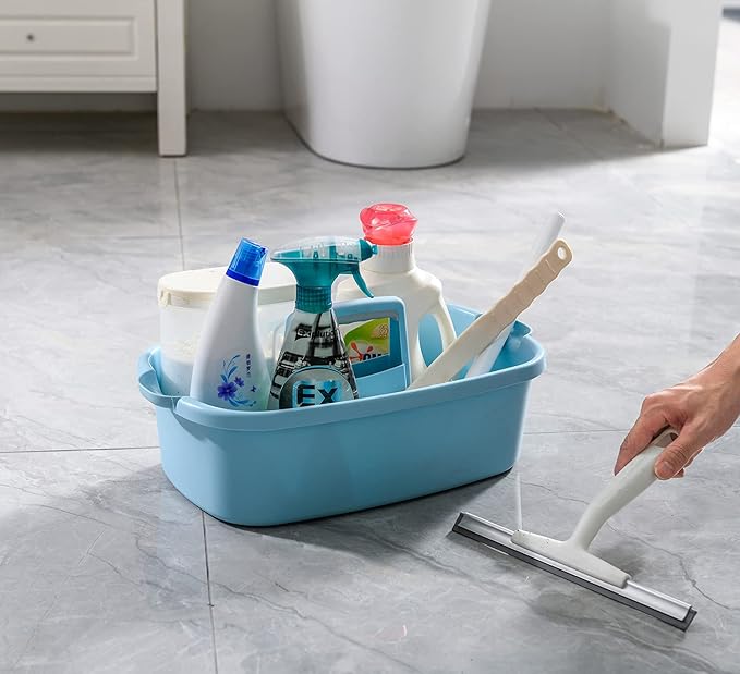 ALINK Large Plastic Shower Caddy Tote, Portable Storage Caddy Basket Organizer with Handle for Dorm, Bathroom, Tool, Garden, Kitchen, Cleaning Supplies – Blue