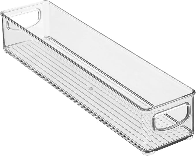 iDesign Slim Clear Plastic Storage Bin, Extra Long Narrow Stackable Organizer for Kitchen and Pantry