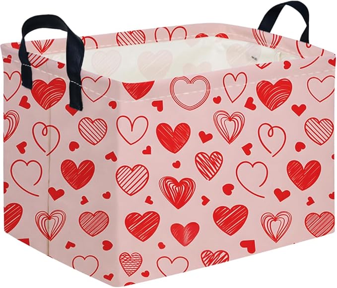 Rectangular Pink Valentine's Day Gift Basket,nursery basket,Pink girls gift baskets,kids toy storage Bin, Love Heart Room Decor for Home,Shelf Baskets(Romantic Heart)