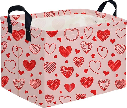 Rectangular Pink Valentine's Day Gift Basket,nursery basket,Pink girls gift baskets,kids toy storage Bin, Love Heart Room Decor for Home,Shelf Baskets(Romantic Heart)