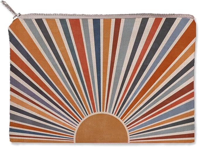 Sunshine Makeup Bag, Natural Linen, Zipper Pouch, Retro Makeup Bag, Tech Accessory Bag, Best Friend Gift, Art or Journaling Pouch, Gift For Her