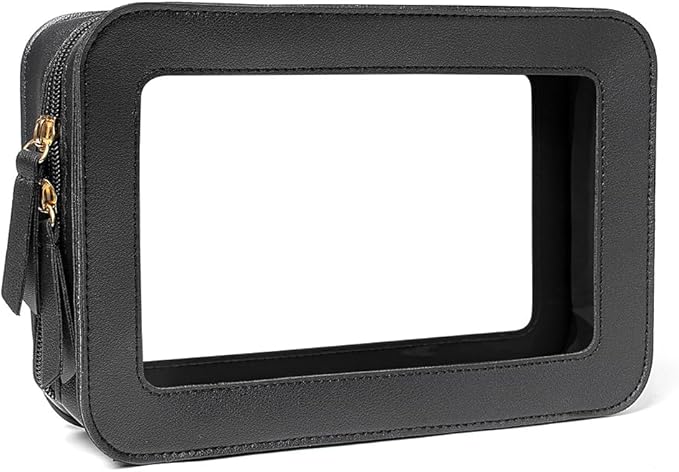 Clear Makeup Bag, Black Travel Makeup Pouch Toiletry Bag for Women Waterproof Small Cosmetic Bag Case Small Make Up Bag with Zipper Car Organizer Car Essentials for Women Men