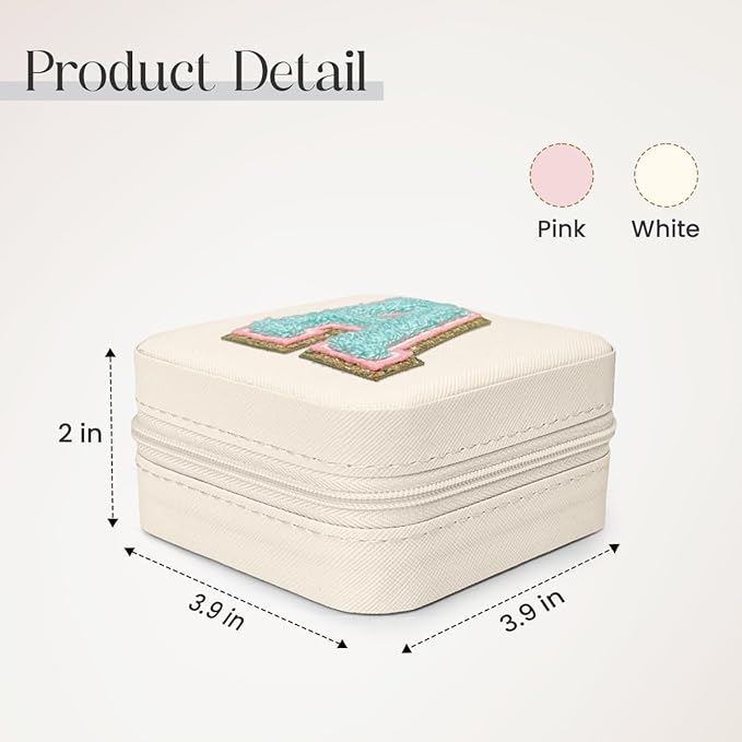 SANDJEST Personalized Jewelry Box, White Travel Jewelry Box with Initial A, Small Monogrammed Jewelry Case Organizer for Girls Women Teen Kids, Mini Travel Essentials Gifts for Birthday Christmas