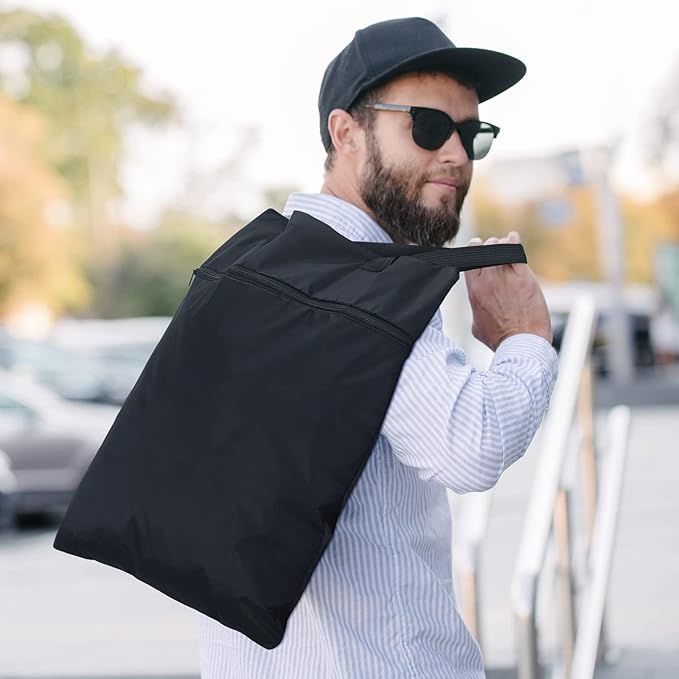 2 Pcs Travel Laundry Bags Waterproof with Handle Dirty Clothes Bag for Traveling Hanging Laundry Hamper with Two Zippered Pockets Washable Reusable for Sports Home Travel College Dorm (Black, Blue)