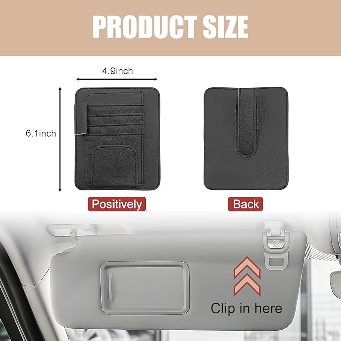 Augeny 2 PCS Car Sun Visor Organizer, Small Auto Visor Organizer and Storage, Registration and Document Holder for Sunglasses, Card, Pen, Driver License, Car Accessories (Black)
