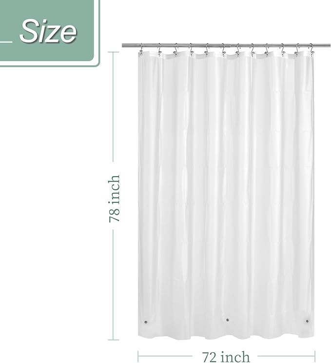 Mrs Awesome Long Shower Curtain Liner with 3 Magnets, 72x78 Frosted PEVA Shower Liner, 78 Length Plastic Shower Curtain for Bathroom, Waterproof, 72 x 78, Frost
