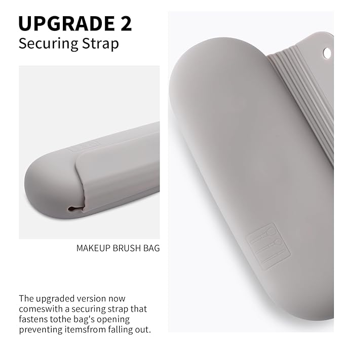AGIKET Silicone Makeup Brush Holder Travel Cosmetic Bag: Soft Portable Cosmetic Face Brushes Holder with Upgrade Anti-Fall Out Magnetic Closure, Large Travel Makeup Brush Case - Stone