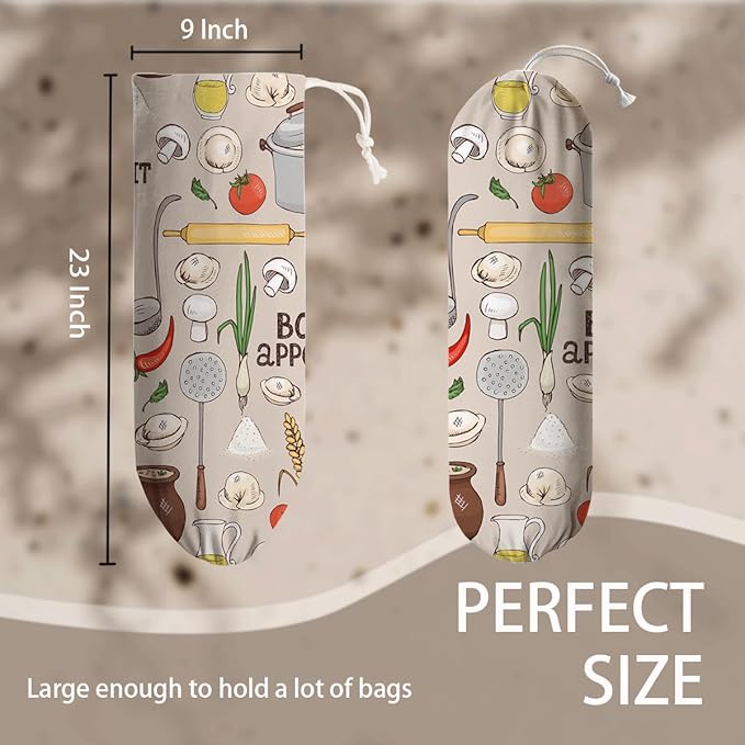 Kitchen Print Plastic Bag Holder, Wall Mount Plastic Bags Organizer, Pantry Organization, Reusable Shopping Bags Holder Dispenser for Kitchen, Housewarming Gift,Pattern Garbage Bag 61