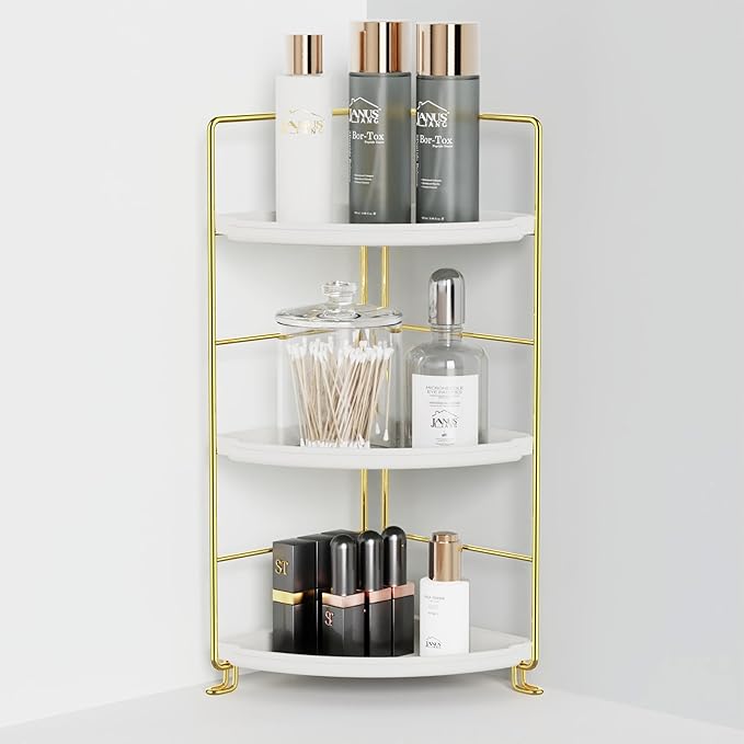3-Tier Bathroom Organizer Countertop, Corner Bathroom Counter Organizer, Makeup for Vanity Skincare Organizers and Storage, Kitchen Counter Organizer Perfume Organizer (Gold)