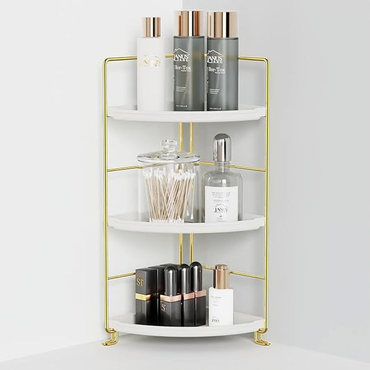 3-Tier Bathroom Organizer Countertop, Corner Bathroom Counter Organizer, Makeup for Vanity Skincare Organizers and Storage, Kitchen Counter Organizer Perfume Organizer (Gold)