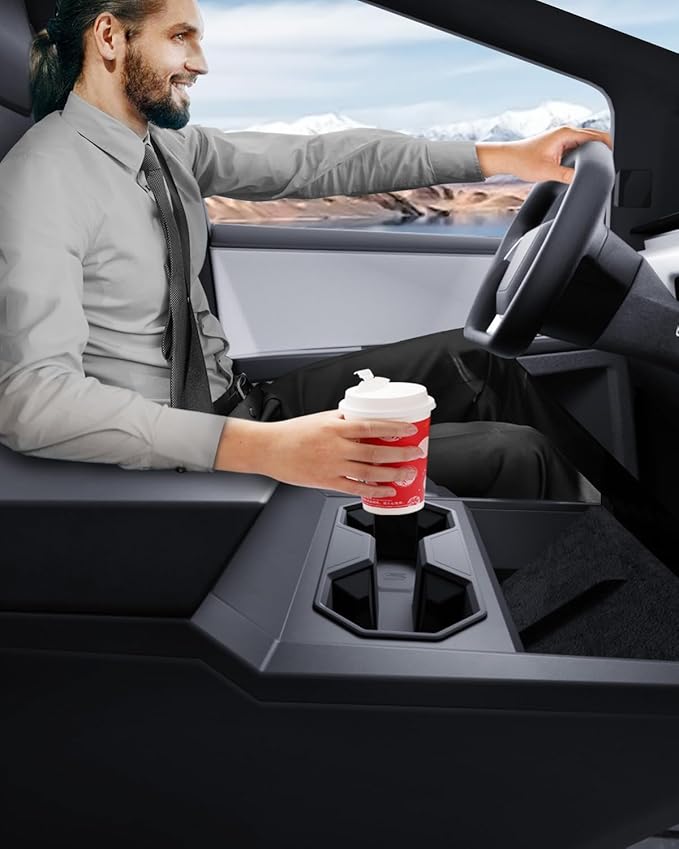 Motrobe Center Console Cup Holder Insert for 2024 2025 2026 Tesla Cybertruck [Seamless Fit for Console] Silicone Drink Organizer Holder for Cybertruck Interior Accessories