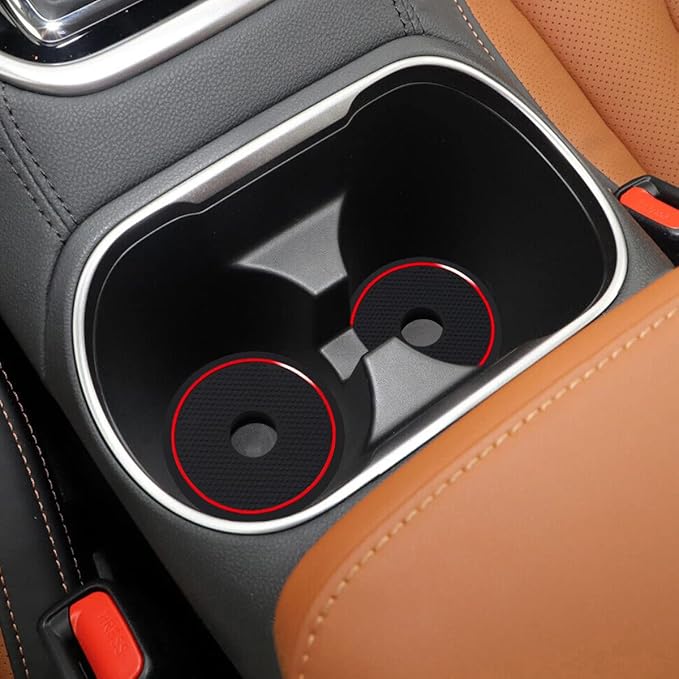 Auovo Cup Holder Spacer Replacement Fit for Subaru Outback Legacy Accessories 2020-2024 Silicone Cup Riser Cup Holder Insert Spacers for Kia Telluride Crosstrek Accord Trax RAV4 (2pcs, Red Trim)