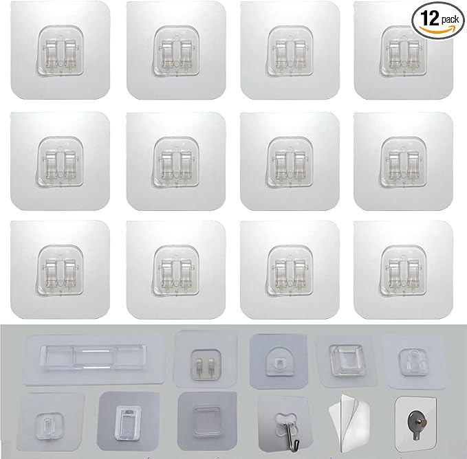 12 PCS Wall Mounted Replacement Sticky Pads for Kitchen Bathroom Shower Caddy Organizer Rack Holder Nail Free Adhesive Hooks (Claw Shape)