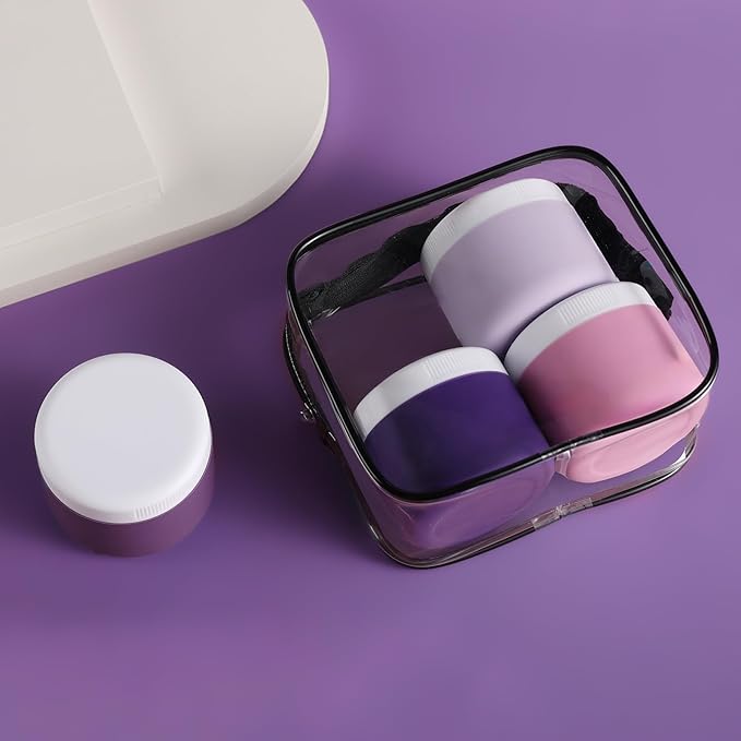Travel Containers for Toiletries, Silicone Cream Jars BPA-Free, Leak-proof 3oz Travel Size Containers, Portable Size Silicone Jars with Lid for Cosmetic Face Hand Body Cream (4 Pack)
