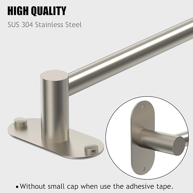 MIROAMZ Towel Bar, Adjustable 14.4inch - 25.2inch Towel Rack, Self Adhesive Wall Mounted for Bathroom Kitchen Hand Towel Holder Cloths Hanger 304 Stainless Steel Organizer Single Bar (Brushed Nickel)