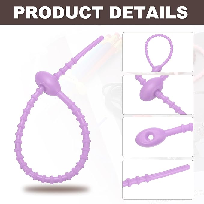 PATIKIL 8 Inch Silicone Cable Ties, 20pcs Rubber Reusable Twist Zip Ties Organizer for Home Office Kitchen Food bags Wires Adjustable Bag Clip, Light Purple