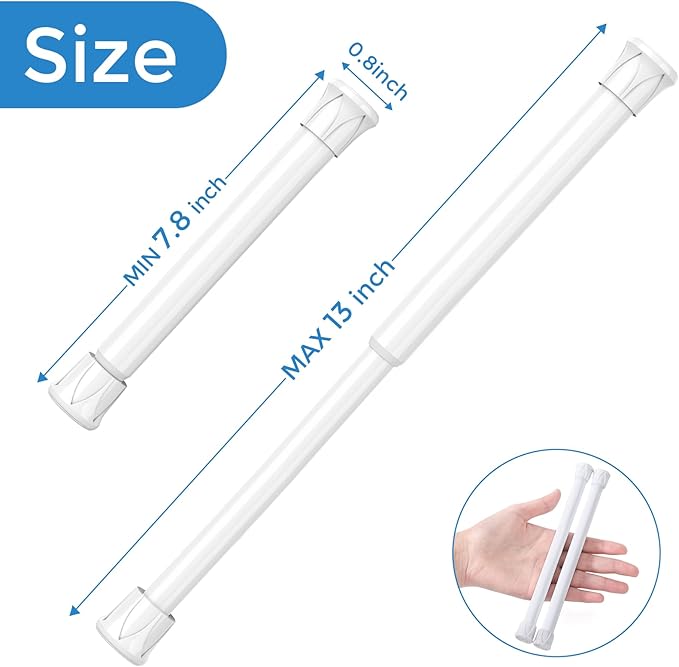 AIZESI Spring Tension Curtain Rods Short Tension Rod (White,8" to 12"-2Pcs)