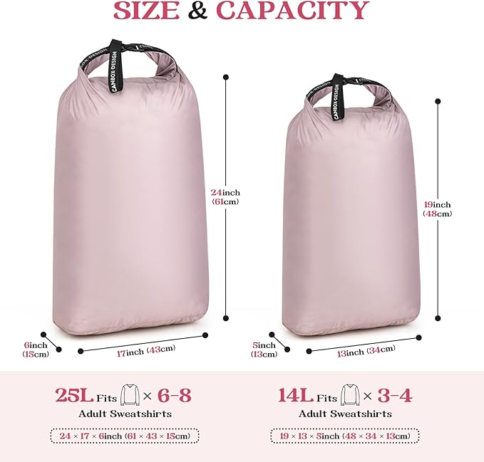 Travel Laundry Bags, 2 Pcs Waterproof Dry Wet Bags, Dirty Clothes Organizer with Handles, Collapsible Storage Bag for Workout Swimsuit Diaper Yoga Beach Bathing Camping