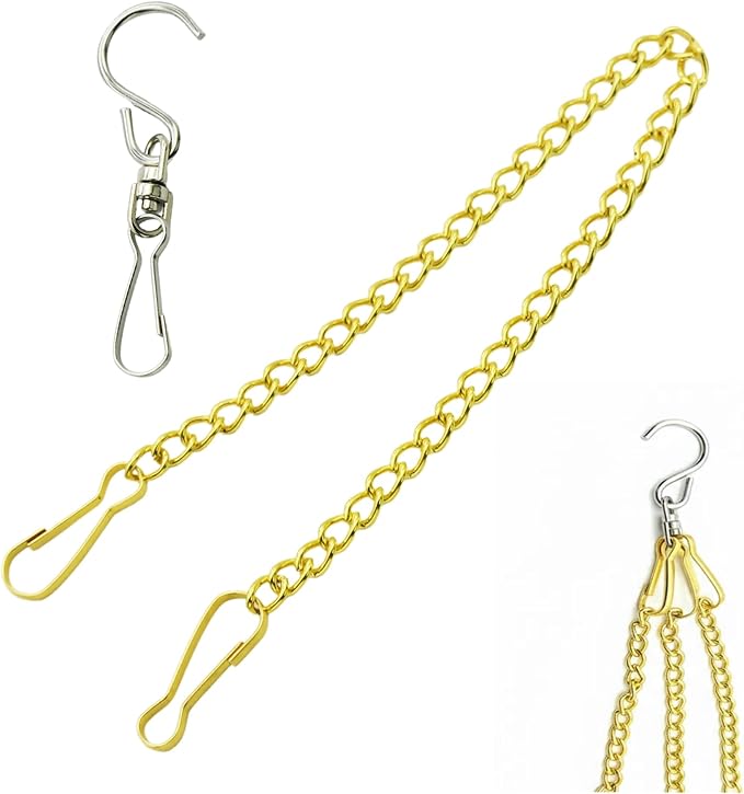 10 Pcs Fine Hanging Chain(1.2mm Dia.) Small Hang Bracket Decorative Replacement Link Chains Hooks for Sign Planter Bird Feeders,6 inch Long Gold Metal Chains and 5 Pcs Swivel S-Hooks