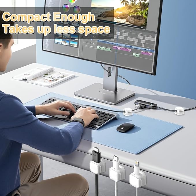 18 Pack Cord Organizer Holder, Magnetic Cable Clips Management, Easy Adhesive Phone Charging Cable Keeper, Hide Or Organize Desk Cable for Kitchen, Office, Car, Nightstand（White）