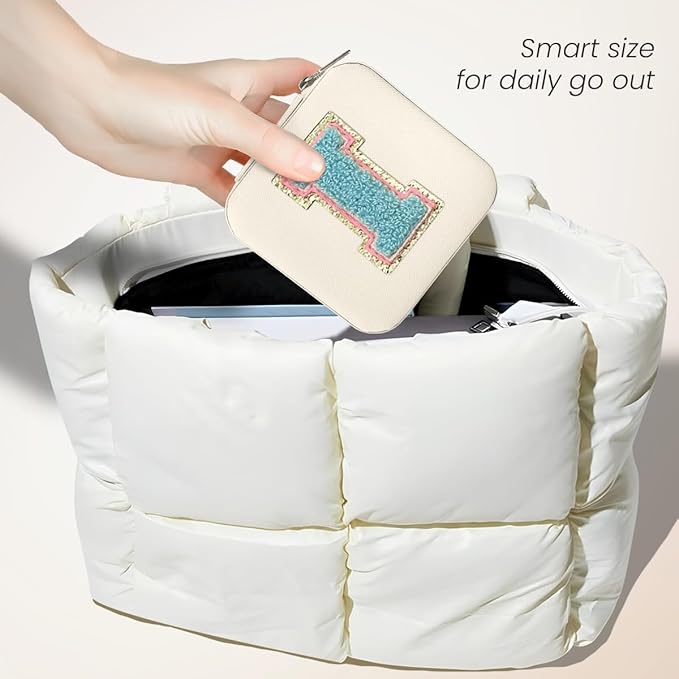 SANDJEST Personalized Jewelry Box, White Travel Jewelry Box with Initial I, Small Monogrammed Jewelry Case Organizer for Girls Women Teen Kids, Mini Travel Essentials Gifts for Birthday Christmas