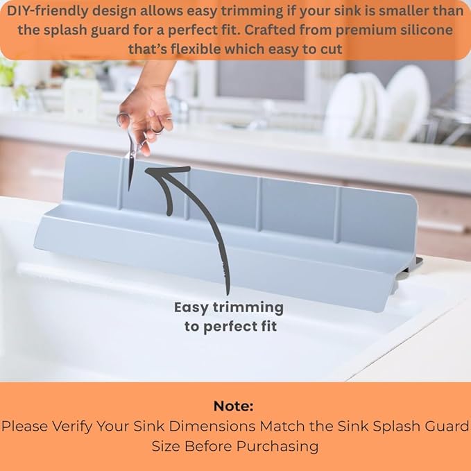 MessOut Extra Large Silicone Kitchen Sink Splash Guard 58x9x10cm – Non-Slip with Strong Suction, Non Crumble, Non-Harmful, Durable & Easy-to-Clean Protector for a Mess-Free Sink and Dishwashing (Grey)