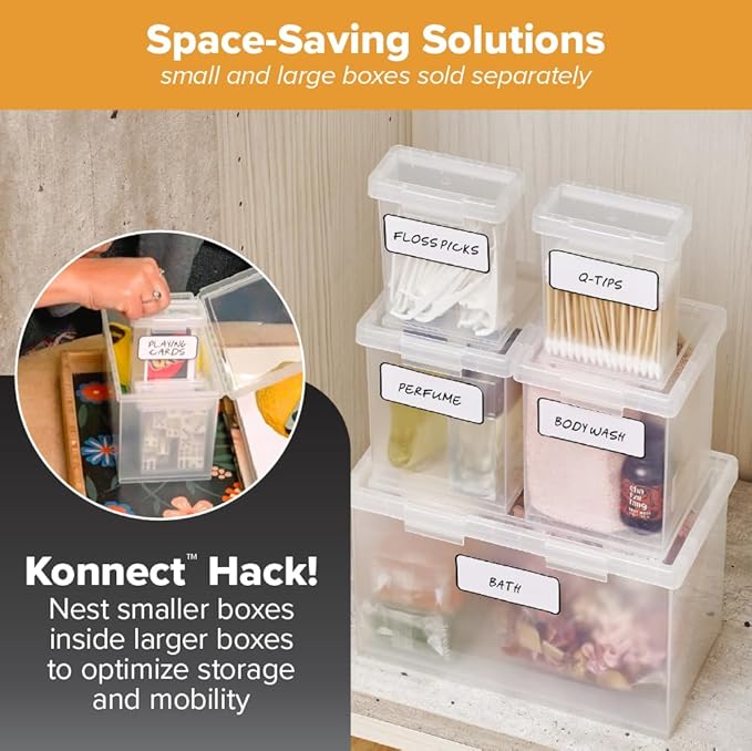 Bostitch Konnect Storage Containers with Lids, Organizer, Clear Plastic Box, Stackable Nesting Bins, Medium, 2 Pack