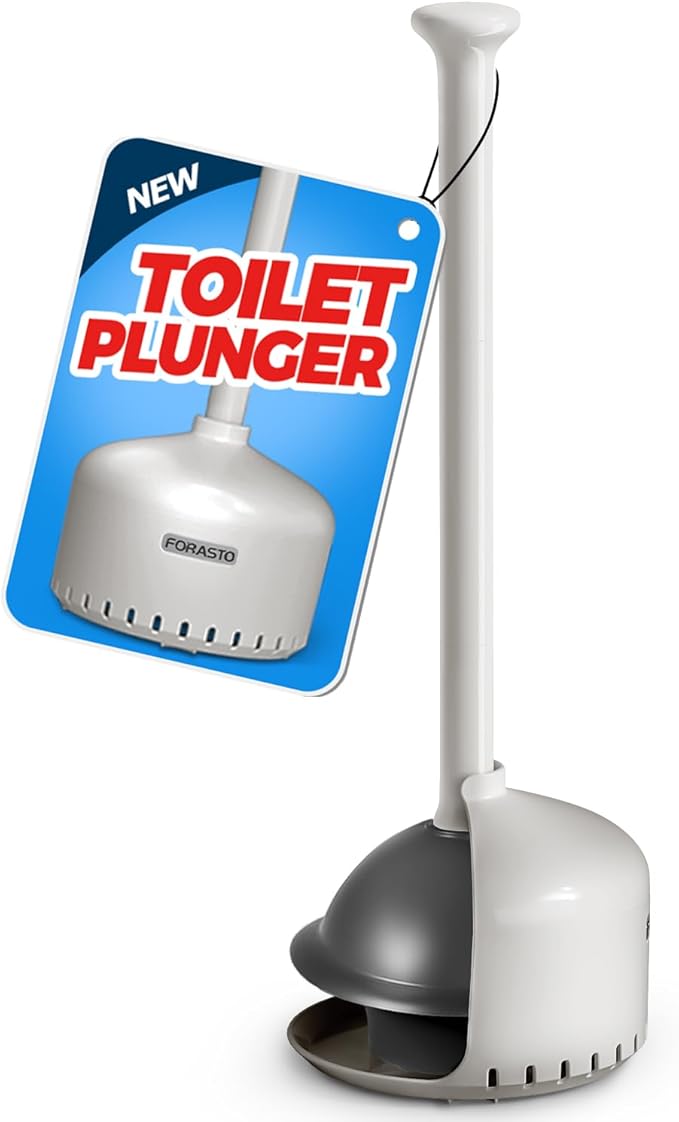 FORASTO Toilet Plunger with Holder,Plungers for Bathroom with Holder,Plunger with Cover,Bathroom Decor，Bathroom Accessories，Toilet Bowl Cleaners,Light Grey