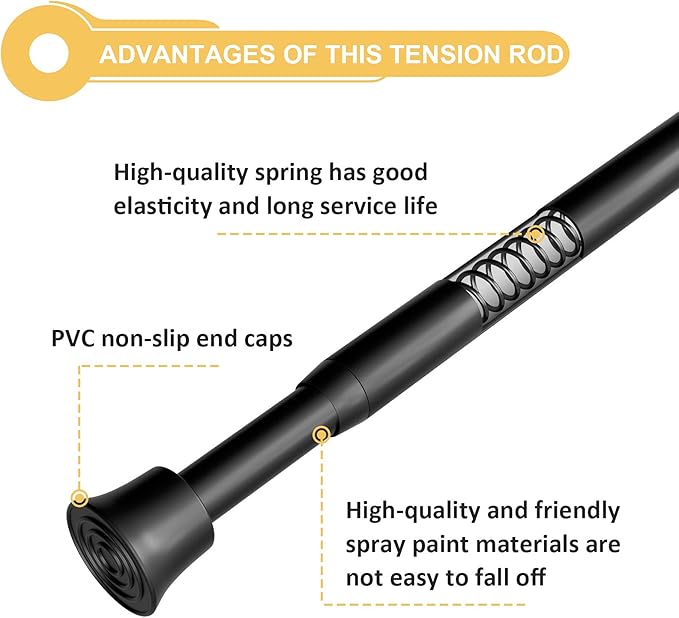 KXLife 6pc Small Window Tension Curtain Rod 17-28 Inch Expandable Spring Rod for Basement, Kitchen Window Curtains, Black
