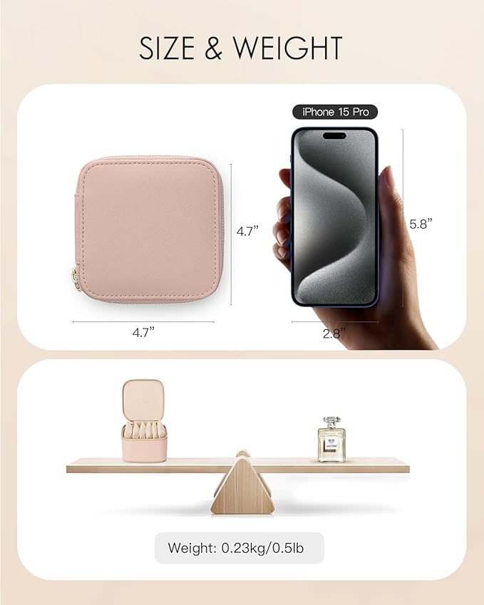 Vlando Travel Jewelry Organizer,Jewelry Travel Case with 6 Velvet Zipper Jewelry Bags Gift Ideas for Birthday Wedding Graduation-Tan