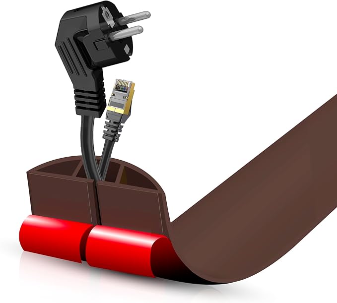 Floor Cord Cover Self Adhesive Cord Hider, 3.3FT Cable Management, Extension Strip Protector for Wires, Prevent Cable Trips for Offices, Gyms, Exhibitions Cavity: 0.47"(W) x 0.35"(H) Coffee