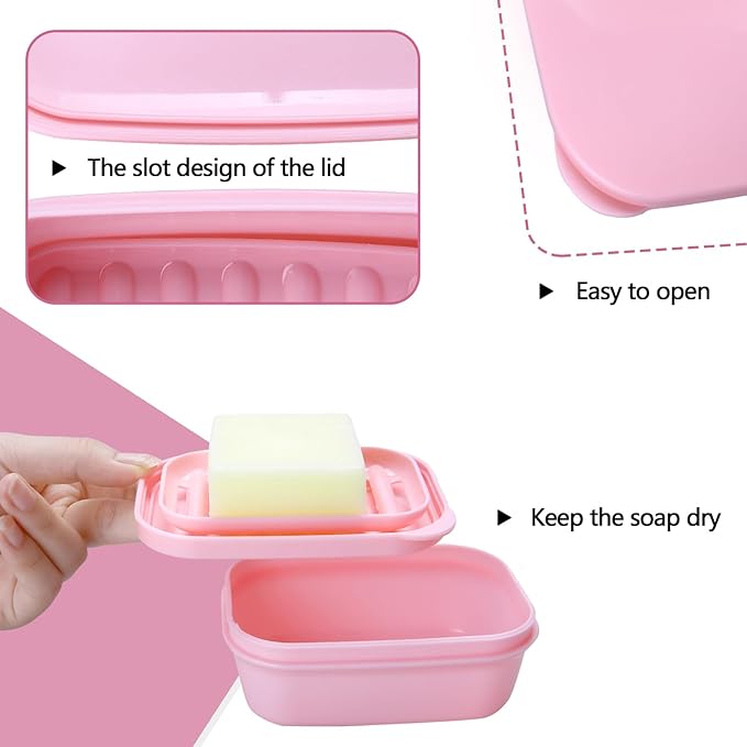 1 Pack Soap Travel Container Portable Soap Case Leakproof Soap Box Soap Saver Dish with Cover Plastic Soap Bar Holder for Camping Outdoor Bathroom Shower Gym Hiking Traveling（Pink）