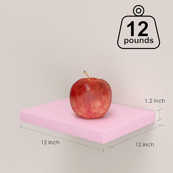 Small Pink Floating Shelves for Wall - 12 x 9 Inch Shelves for Bedroom, Living Room, Bathroom, Kitchen, Office Decor Set of 3