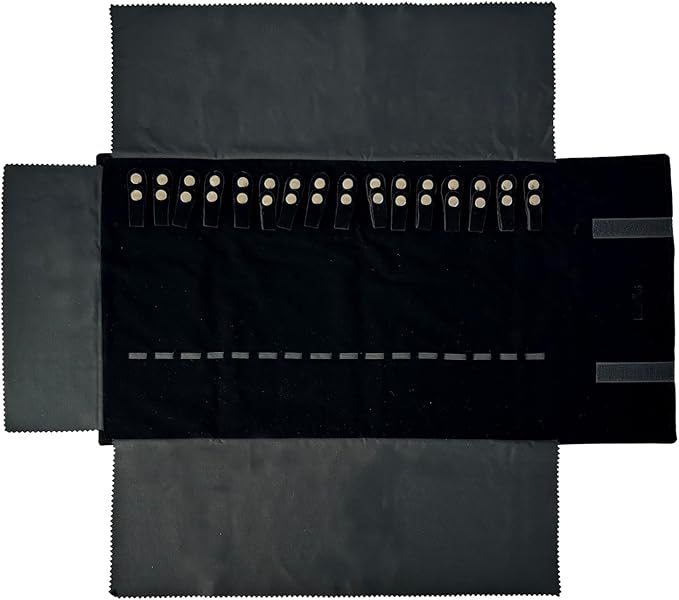 UnionPlus Velvet Travel Jewelry Roll Bag Organizer for Necklace, Elastic Band and Anti-winding, Black