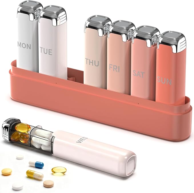 Pill Organizer 3X a Day – Weekly Pill Organizer,Detachable Pill Box 7 Day,Travel Daily Pill Case Organizer,Vitamin Organizer& Supplement Organizer for Daily Meds & Supplements,Cute Pink