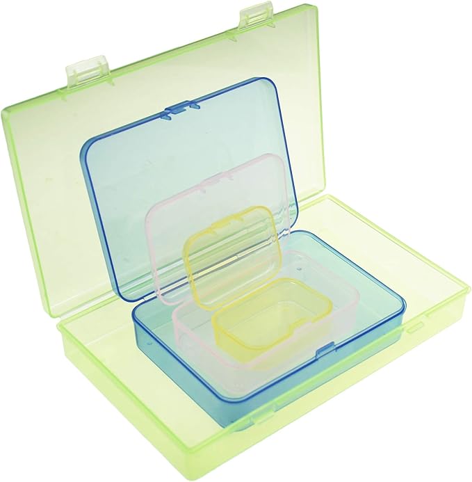 Goodma 24 Pieces Mixed Sizes Colored Rectangular Plastic Boxes Empty Storage Organizer Containers with Hinged Lids for Small Items and Other Craft Projects
