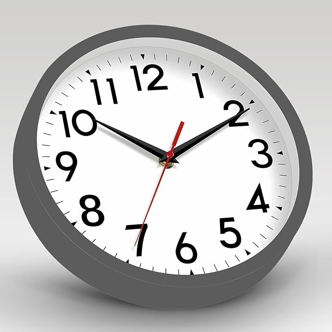 Wall Clock Small Analog 8 Inch Silent Non Ticking Battery Operated Modern Simple Decorative for Kitchen Office Bedroom Bathroom Living Room (Gray)