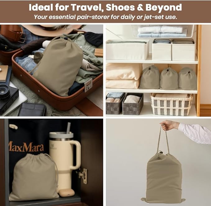 LFH Cotton Rich Shoe Storage Bags with Drawstring, Dustproof Breathable Reusable Organizer, Perfect For Travel, Dorm, Hotel, College, Gym, Easy to Carry, Machine Washable 8"x17" (Pack of 6) - Chambray