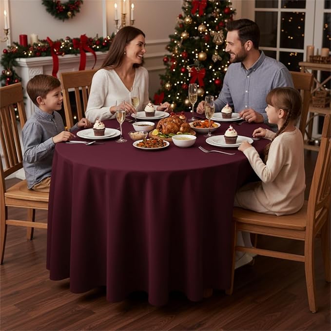 Fitable 8 Pack Round Tablecloths: Stain Resistant Wrinkle Free Circle Table Clothes, Washable Reusable Polyester Table Covers for Wedding Party Birthday Banquet Reception(Burgundy, 84 Inch)